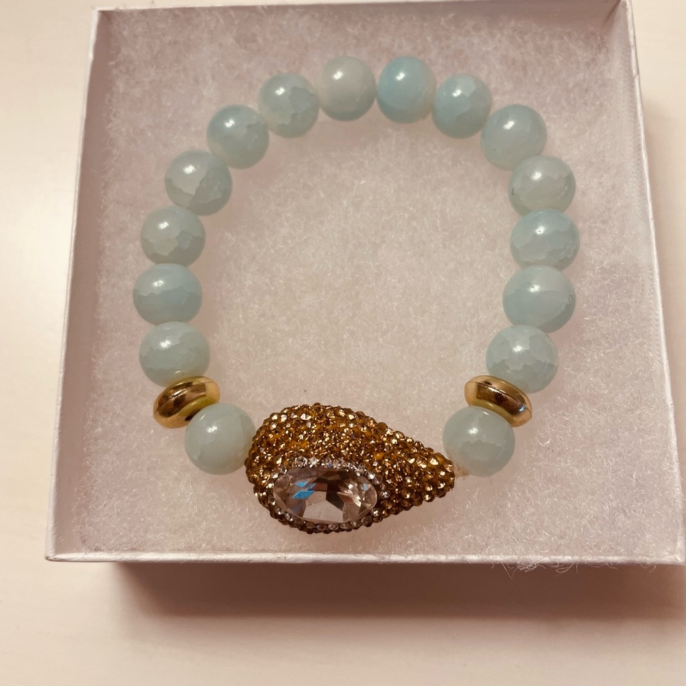 Amazonite with Crystal Medallion Bead Bracelet Handmade in USA